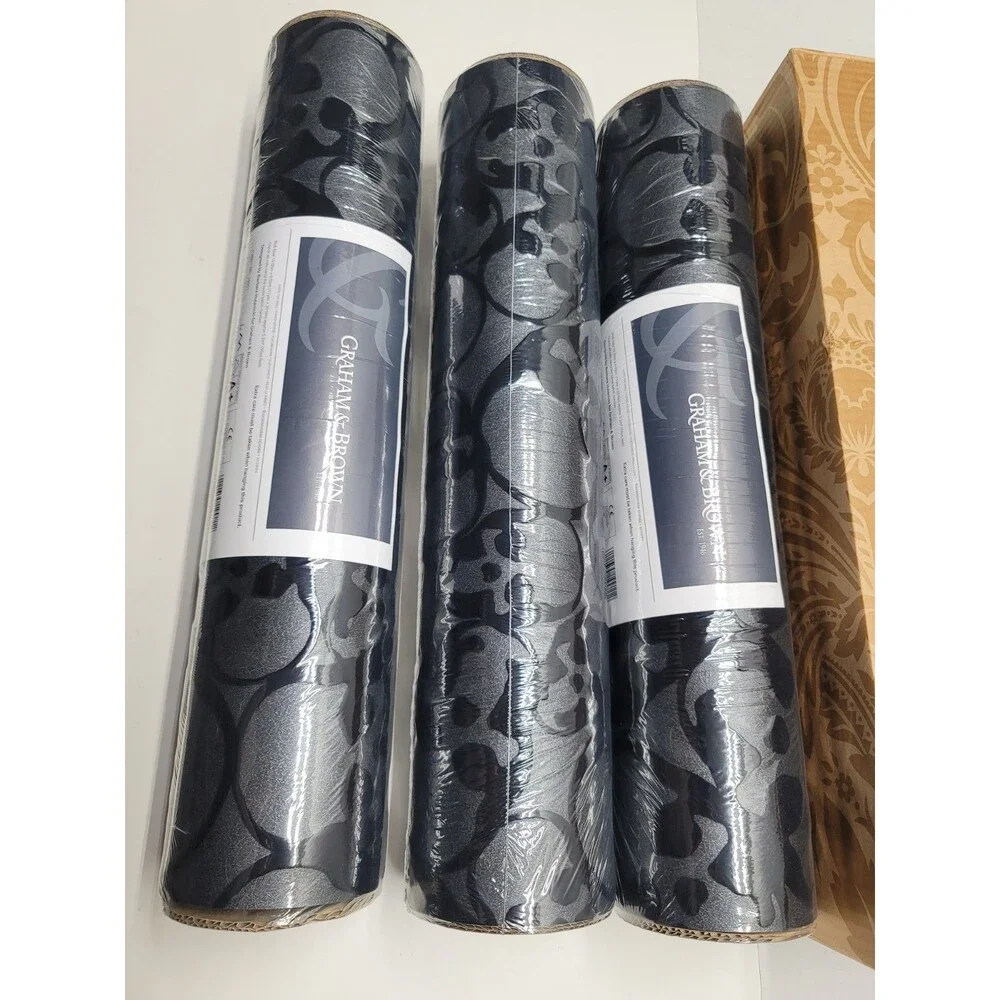 Graham & Brown 19911 Barbara Hulanicki Flock Skulls Midnight Black Wallpaper Lot